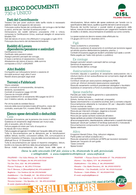 ELENCO DOCUMENTI CAF 2015