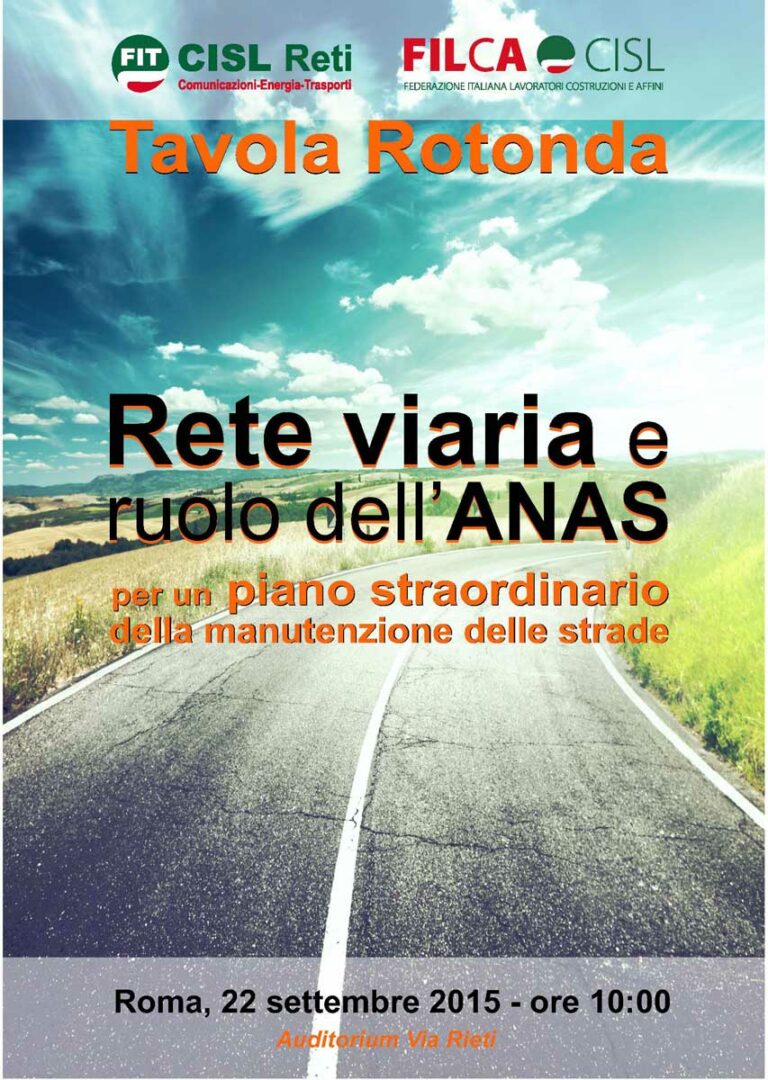 17/09/2015 – Anas, l’urgenza del rilancio. Tavola rotonda promossa da Fit e Filca Cisl