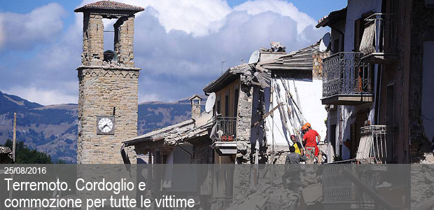 25/08/2016 – Terremoto. Cordoglio e commozione per tutte le vittime