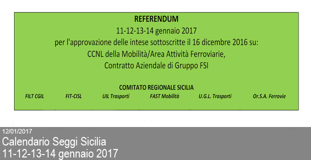 12/01/2017 – Calendario Seggi Sicilia 11-12-13-14 gennaio 2017