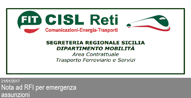 21/01/2017 – Nota ad RFI per emergenza assunzioni