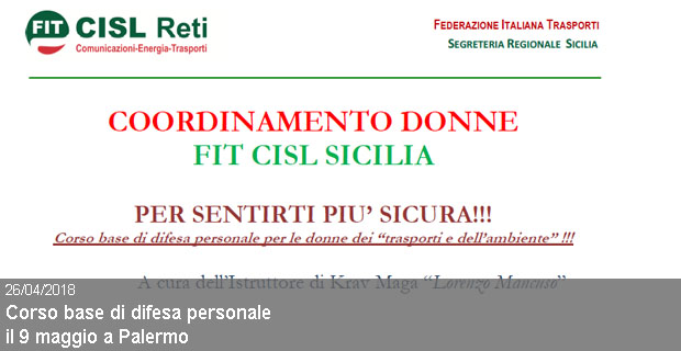 26/04/2018 – Corso base di difesa personale il 9 maggio a Palermo