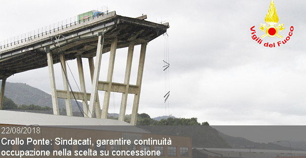 22/08/2018 – Crollo Ponte: Sindacati, garantire continuità occupazione nella scelta su concessione
