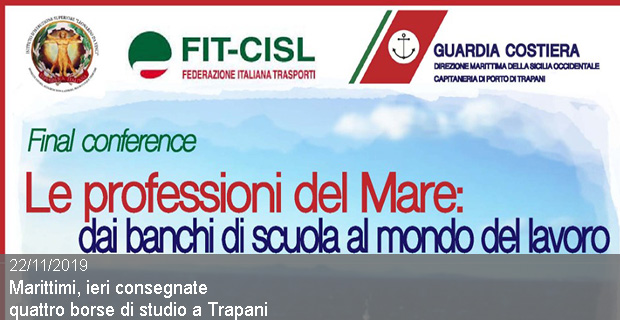 22/11/2019 – Marittimi, consegnate quattro borse di studio a Trapani