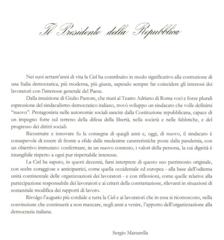 30/04/2020 – gli auguri per i 70 anni della Cisl