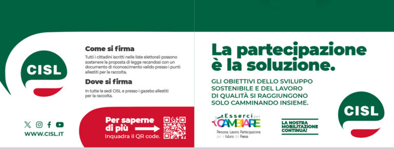 09/10/2023 – Lavoro. Cisl: il 13 e 14 ottobre Festa delle Partecipazione nei luoghi di lavoro e nelle piazze